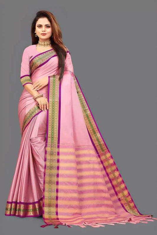 Unique Aura Silk Solid Saree With Zari Border