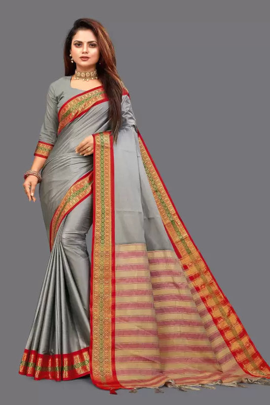 Beautiful Aura Silk Solid Saree With Zari Border